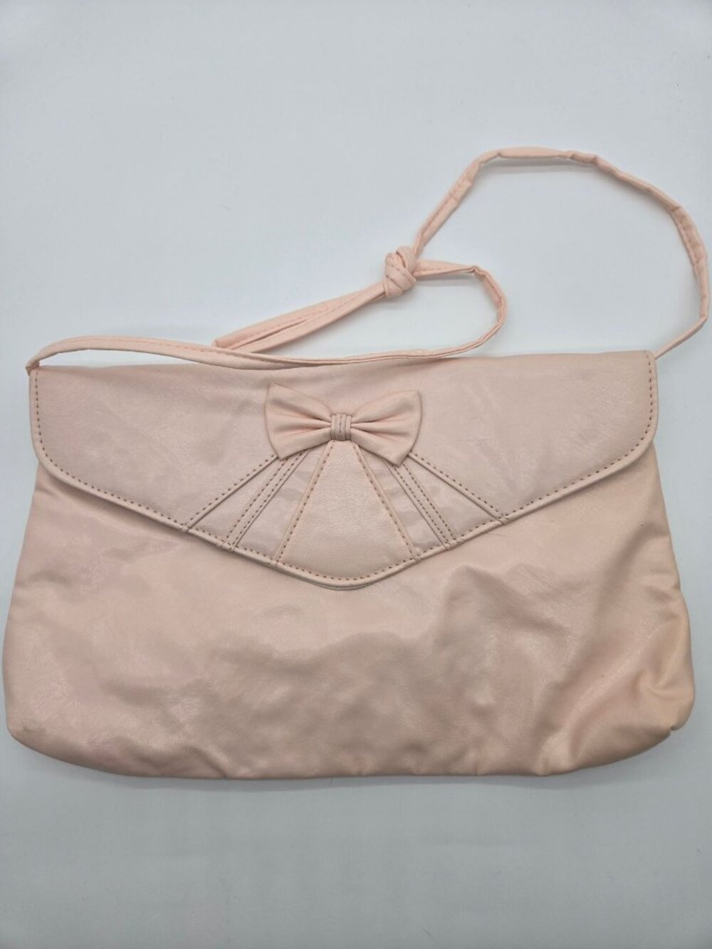 Vintage 80's Pale Pink Front Flap Bow Detail Shoulder Clutch Purse Bag